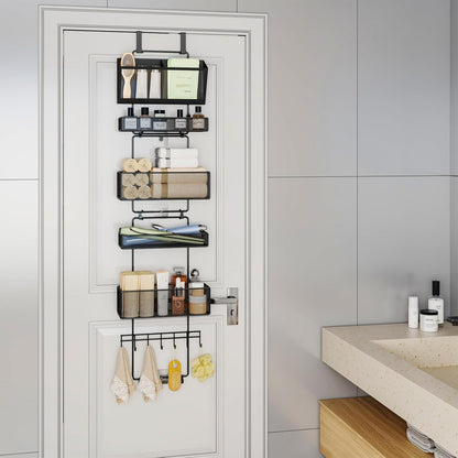 Over Door Organizer Hanging - 6 Tier Over The Door Storage with Visual Pockets & Hooks, with 4 Metal Large Capacity Baskets for Bathroom Bedroom Kitchen Pantry Cabinet