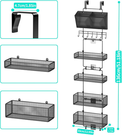 Over Door Organizer Hanging - 6 Tier Over The Door Storage with Visual Pockets & Hooks, with 4 Metal Large Capacity Baskets for Bathroom Bedroom Kitchen Pantry Cabinet