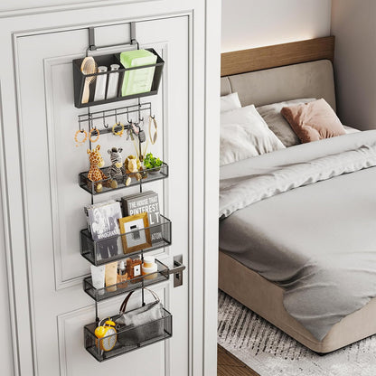 Over Door Organizer Hanging - 6 Tier Over The Door Storage with Visual Pockets & Hooks, with 4 Metal Large Capacity Baskets for Bathroom Bedroom Kitchen Pantry Cabinet