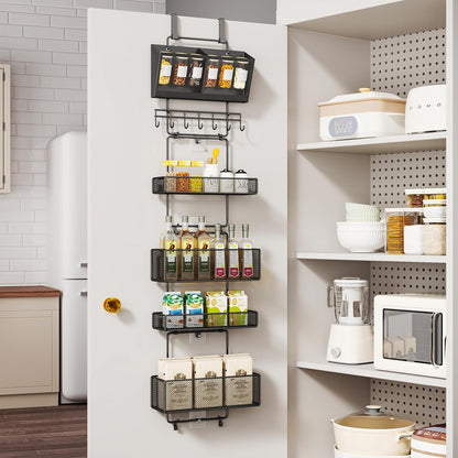 Over Door Organizer Hanging - 6 Tier Over The Door Storage with Visual Pockets & Hooks, with 4 Metal Large Capacity Baskets for Bathroom Bedroom Kitchen Pantry Cabinet