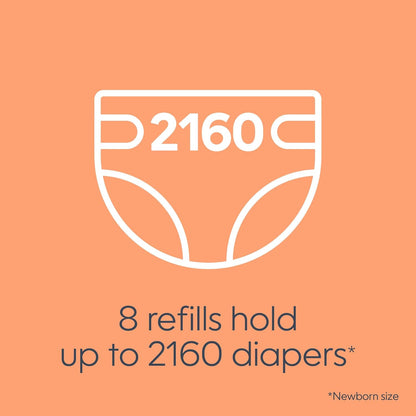 Bags Refills 270 (Pack of 8) Clean Laundry Scent | Diaper Pail Refills with Max Odor Lock | Holds up to 2160 Newborn Diapers