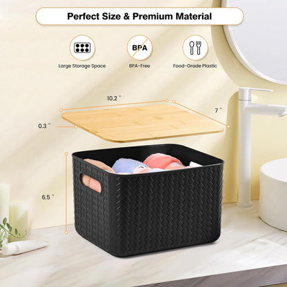 4 Pack Storage Bins with Bamboo Lids,Stackable Box for Organization