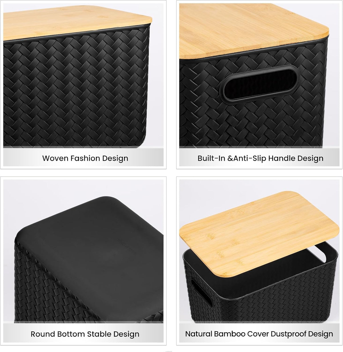 4 Pack Storage Bins with Bamboo Lids,Stackable Box for Organization