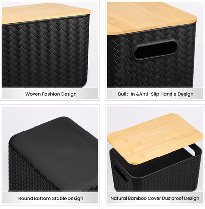 4 Pack Storage Bins with Bamboo Lids,Stackable Box for Organization