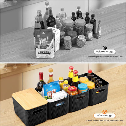 4 Pack Storage Bins with Bamboo Lids,Stackable Box for Organization