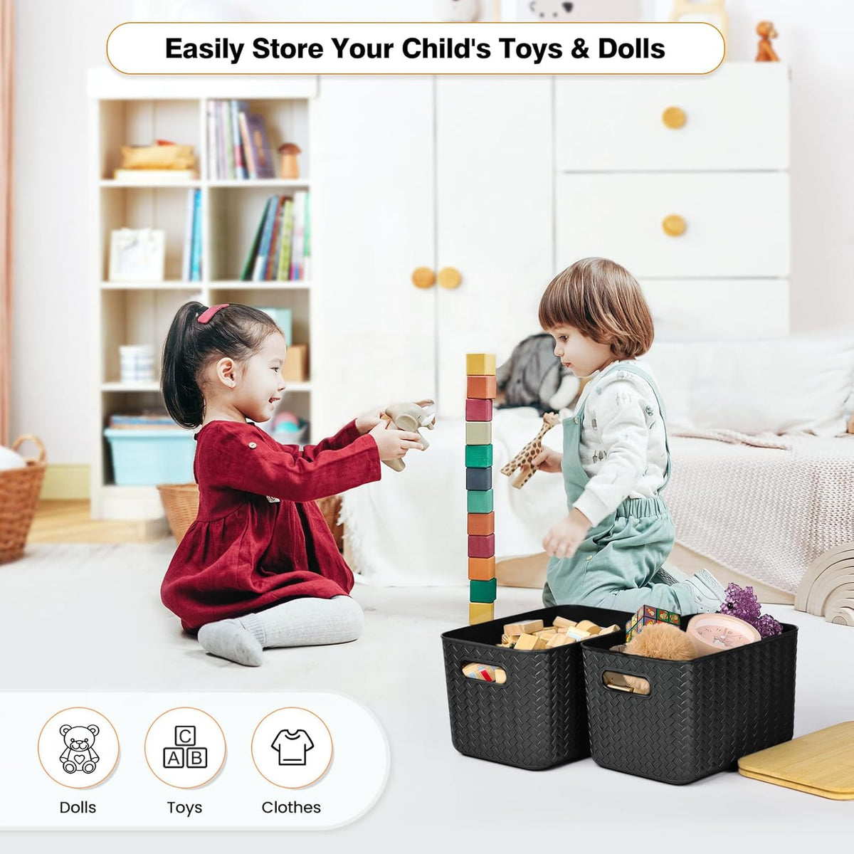 4 Pack Storage Bins with Bamboo Lids,Stackable Box for Organization