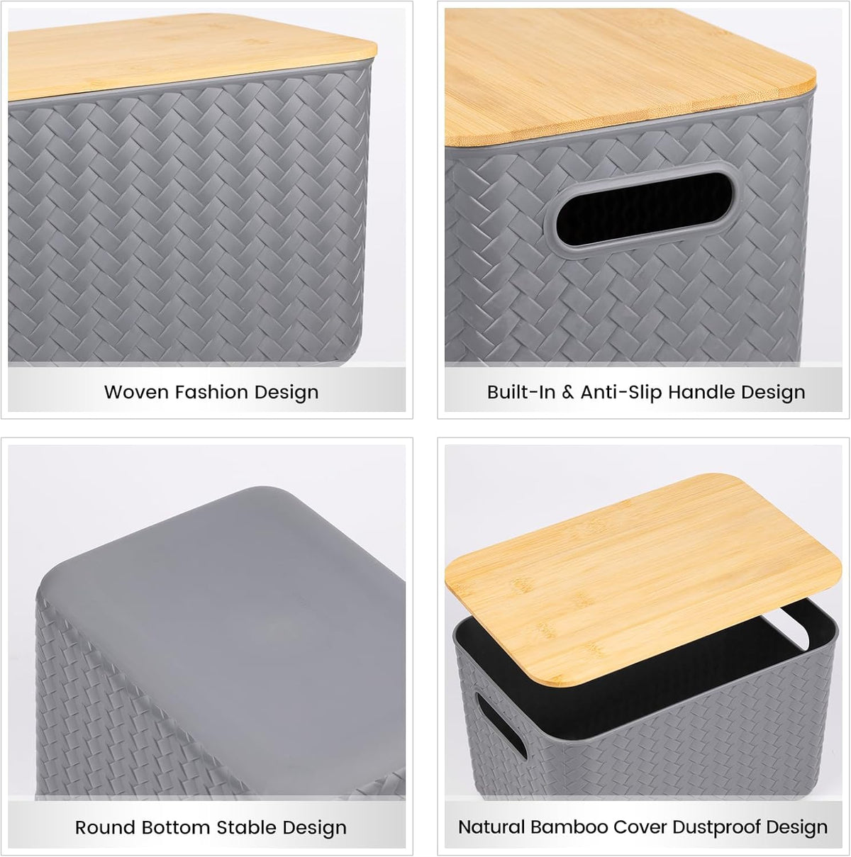 4 Pack Storage Bins with Bamboo Lids,Stackable Box for Organization