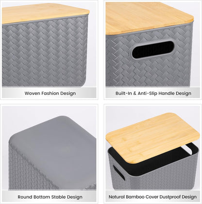 4 Pack Storage Bins with Bamboo Lids,Stackable Box for Organization