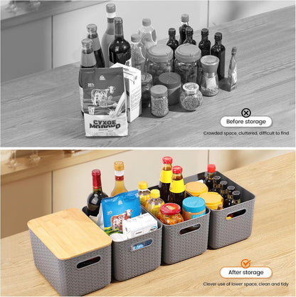 4 Pack Storage Bins with Bamboo Lids,Stackable Box for Organization