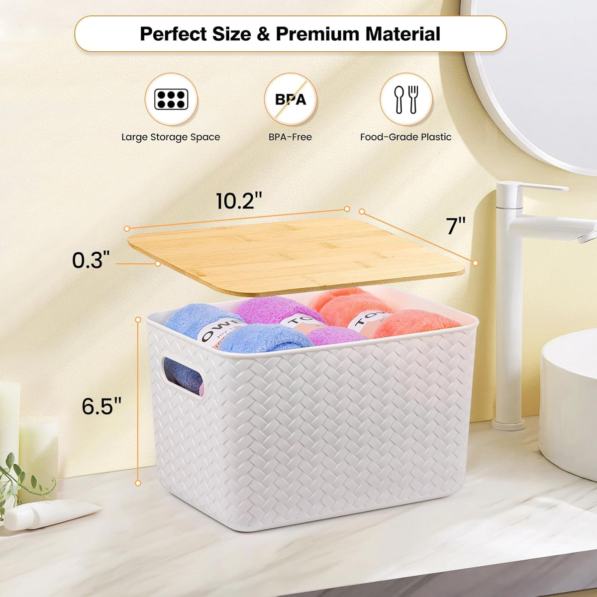 4 Pack Storage Bins with Bamboo Lids,Stackable Box for Organization