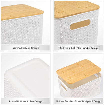 4 Pack Storage Bins with Bamboo Lids,Stackable Box for Organization