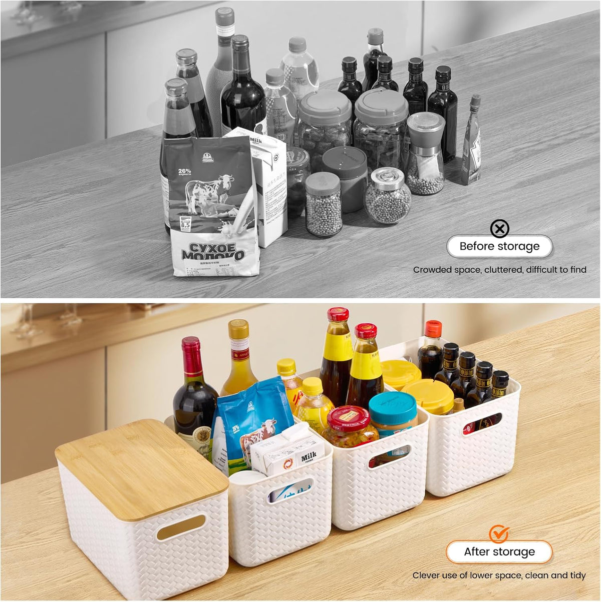 4 Pack Storage Bins with Bamboo Lids,Stackable Box for Organization