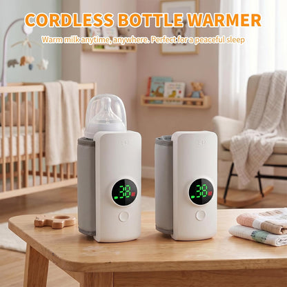 Portable Baby Bottle Warmer for Travel, Cordless Bottle Warmer for Breast Milk & Formula, USB-C Rechargeable, 6 Temperature Settings, Fits Most Baby Bottles