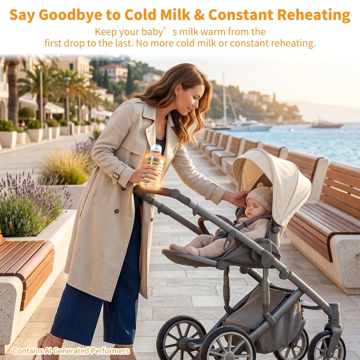 Portable Baby Bottle Warmer for Travel, Cordless Bottle Warmer for Breast Milk & Formula, USB-C Rechargeable, 6 Temperature Settings, Fits Most Baby Bottles