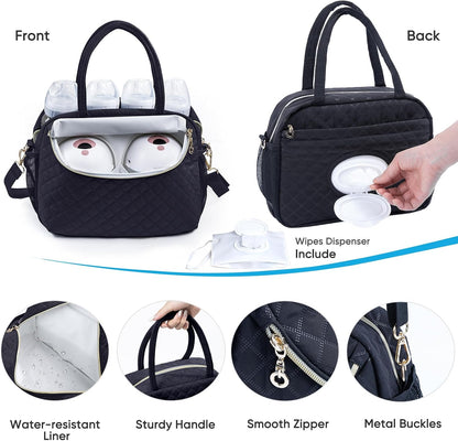 Breastmilk Cooler Travel Bag with 2pcs Wipes Dispensers and Ice Pack -Baby Bottle Cooler Bag for 6 Baby Bottles Up to 9 Ounce - Breast Pump Bag, Breastmilk Storage Bag, Bottle bag for Daycare
