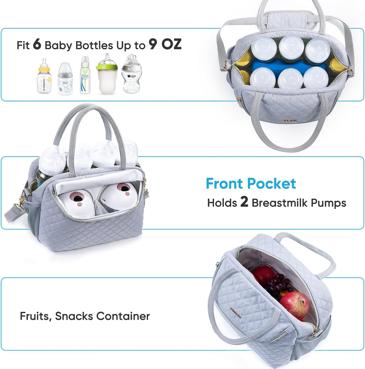 Breastmilk Cooler Travel Bag with 2pcs Wipes Dispensers and Ice Pack -Baby Bottle Cooler Bag for 6 Baby Bottles Up to 9 Ounce - Breast Pump Bag, Breastmilk Storage Bag, Bottle bag for Daycare