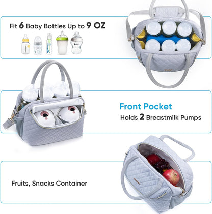 Breastmilk Cooler Travel Bag with 2pcs Wipes Dispensers and Ice Pack -Baby Bottle Cooler Bag for 6 Baby Bottles Up to 9 Ounce - Breast Pump Bag, Breastmilk Storage Bag, Bottle bag for Daycare