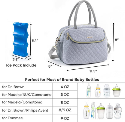 Breastmilk Cooler Travel Bag with 2pcs Wipes Dispensers and Ice Pack -Baby Bottle Cooler Bag for 6 Baby Bottles Up to 9 Ounce - Breast Pump Bag, Breastmilk Storage Bag, Bottle bag for Daycare
