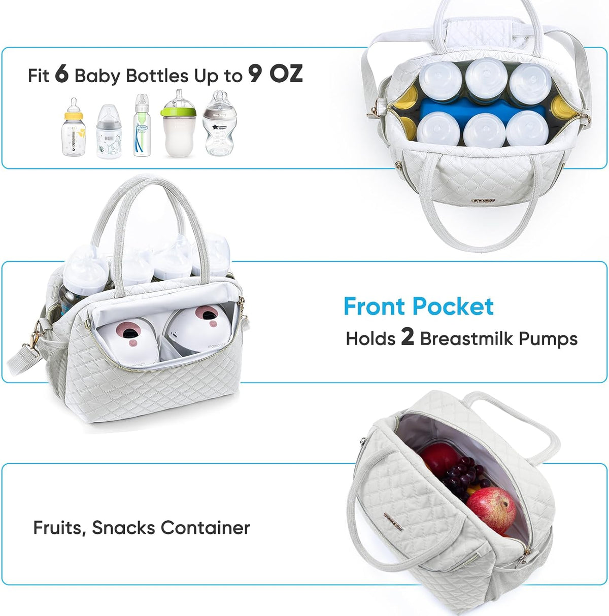 Breastmilk Cooler Travel Bag with 2pcs Wipes Dispensers and Ice Pack -Baby Bottle Cooler Bag for 6 Baby Bottles Up to 9 Ounce - Breast Pump Bag, Breastmilk Storage Bag, Bottle bag for Daycare