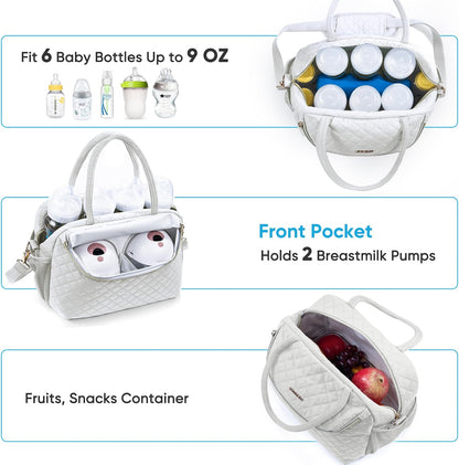 Breastmilk Cooler Travel Bag with 2pcs Wipes Dispensers and Ice Pack -Baby Bottle Cooler Bag for 6 Baby Bottles Up to 9 Ounce - Breast Pump Bag, Breastmilk Storage Bag, Bottle bag for Daycare