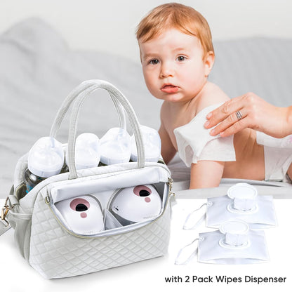 Breastmilk Cooler Travel Bag with 2pcs Wipes Dispensers and Ice Pack -Baby Bottle Cooler Bag for 6 Baby Bottles Up to 9 Ounce - Breast Pump Bag, Breastmilk Storage Bag, Bottle bag for Daycare