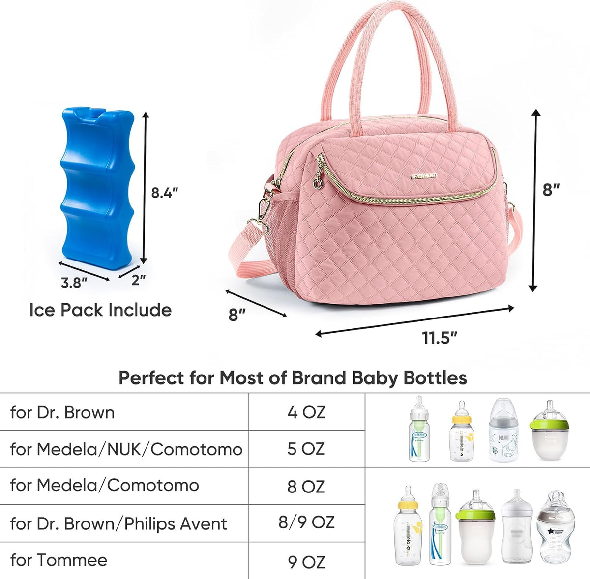 Breastmilk Cooler Travel Bag with 2pcs Wipes Dispensers and Ice Pack -Baby Bottle Cooler Bag for 6 Baby Bottles Up to 9 Ounce - Breast Pump Bag, Breastmilk Storage Bag, Bottle bag for Daycare