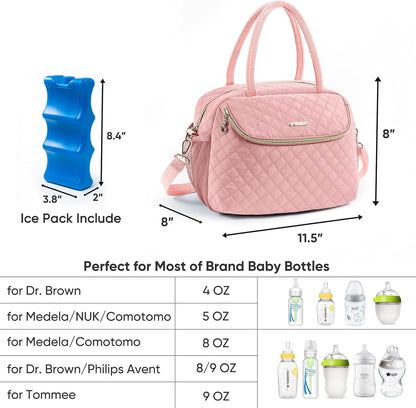 Breastmilk Cooler Travel Bag with 2pcs Wipes Dispensers and Ice Pack -Baby Bottle Cooler Bag for 6 Baby Bottles Up to 9 Ounce - Breast Pump Bag, Breastmilk Storage Bag, Bottle bag for Daycare