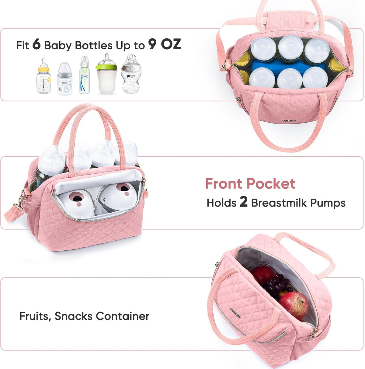 Breastmilk Cooler Travel Bag with 2pcs Wipes Dispensers and Ice Pack -Baby Bottle Cooler Bag for 6 Baby Bottles Up to 9 Ounce - Breast Pump Bag, Breastmilk Storage Bag, Bottle bag for Daycare