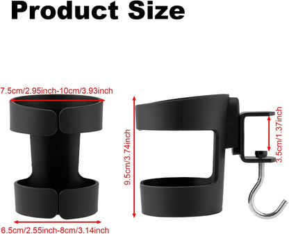 2-in-1 Desk Cup Holder, Adjustable Anti-Spill Tumbler Organizer Clamp with Hook for Owala & Stanley Water Bottles Cup Organizer for Office Gaming Desk and Table Accessories Workstation (Black)