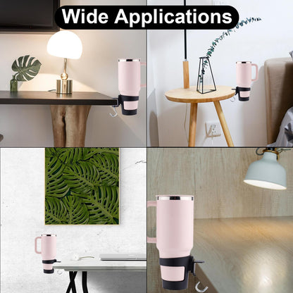 2-in-1 Desk Cup Holder, Adjustable Anti-Spill Tumbler Organizer Clamp with Hook for Owala & Stanley Water Bottles Cup Organizer for Office Gaming Desk and Table Accessories Workstation (Black)