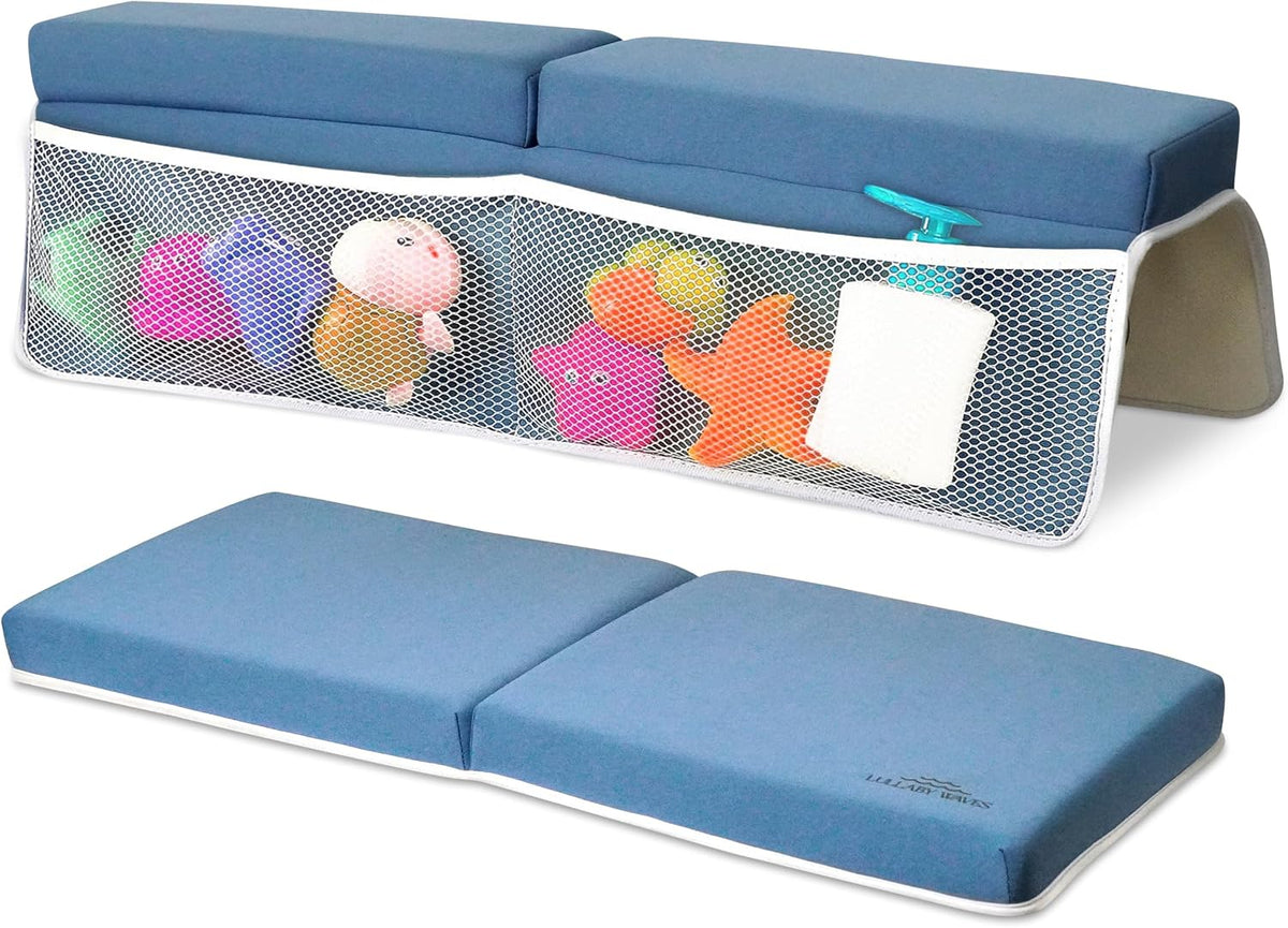 Baby Bath Kneeler and Elbow Rest Pad Set -2 Inch Thick Comfortable Non-Slip 30" Extra Long Bath Kneeling Pad with Toy Organizer Pockets - Soft Machine Washable XL Memory Foam Bathing Support Cushion