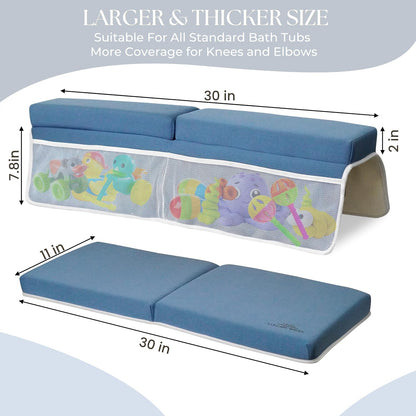 Baby Bath Kneeler and Elbow Rest Pad Set -2 Inch Thick Comfortable Non-Slip 30" Extra Long Bath Kneeling Pad with Toy Organizer Pockets - Soft Machine Washable XL Memory Foam Bathing Support Cushion