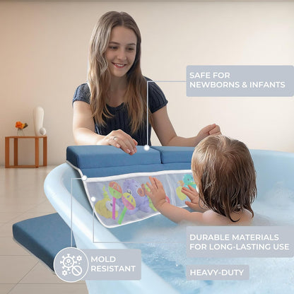 Baby Bath Kneeler and Elbow Rest Pad Set -2 Inch Thick Comfortable Non-Slip 30" Extra Long Bath Kneeling Pad with Toy Organizer Pockets - Soft Machine Washable XL Memory Foam Bathing Support Cushion