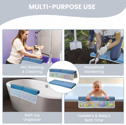 Baby Bath Kneeler and Elbow Rest Pad Set -2 Inch Thick Comfortable Non-Slip 30" Extra Long Bath Kneeling Pad with Toy Organizer Pockets - Soft Machine Washable XL Memory Foam Bathing Support Cushion