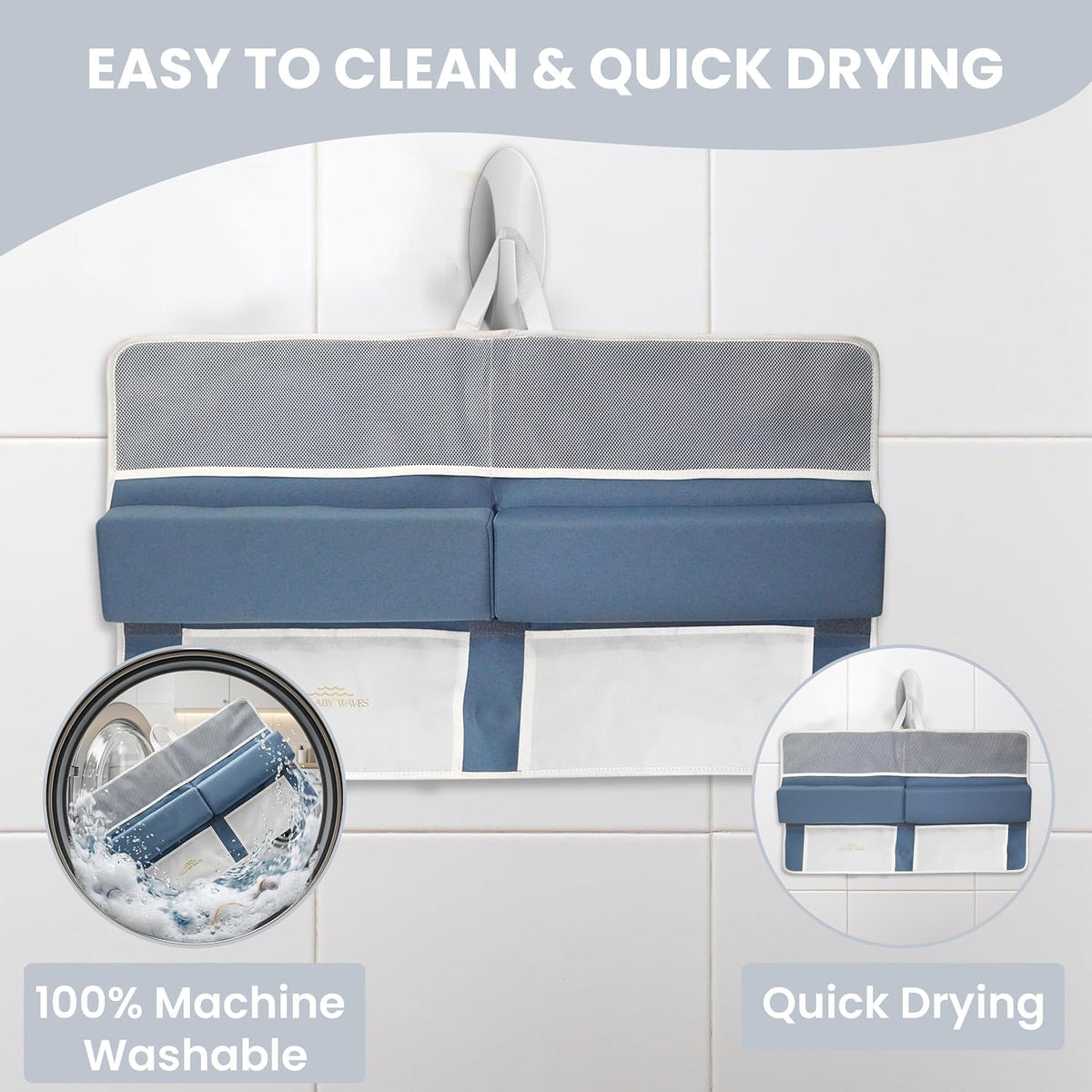 Baby Bath Kneeler and Elbow Rest Pad Set -2 Inch Thick Comfortable Non-Slip 30" Extra Long Bath Kneeling Pad with Toy Organizer Pockets - Soft Machine Washable XL Memory Foam Bathing Support Cushion