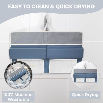 Baby Bath Kneeler and Elbow Rest Pad Set -2 Inch Thick Comfortable Non-Slip 30" Extra Long Bath Kneeling Pad with Toy Organizer Pockets - Soft Machine Washable XL Memory Foam Bathing Support Cushion