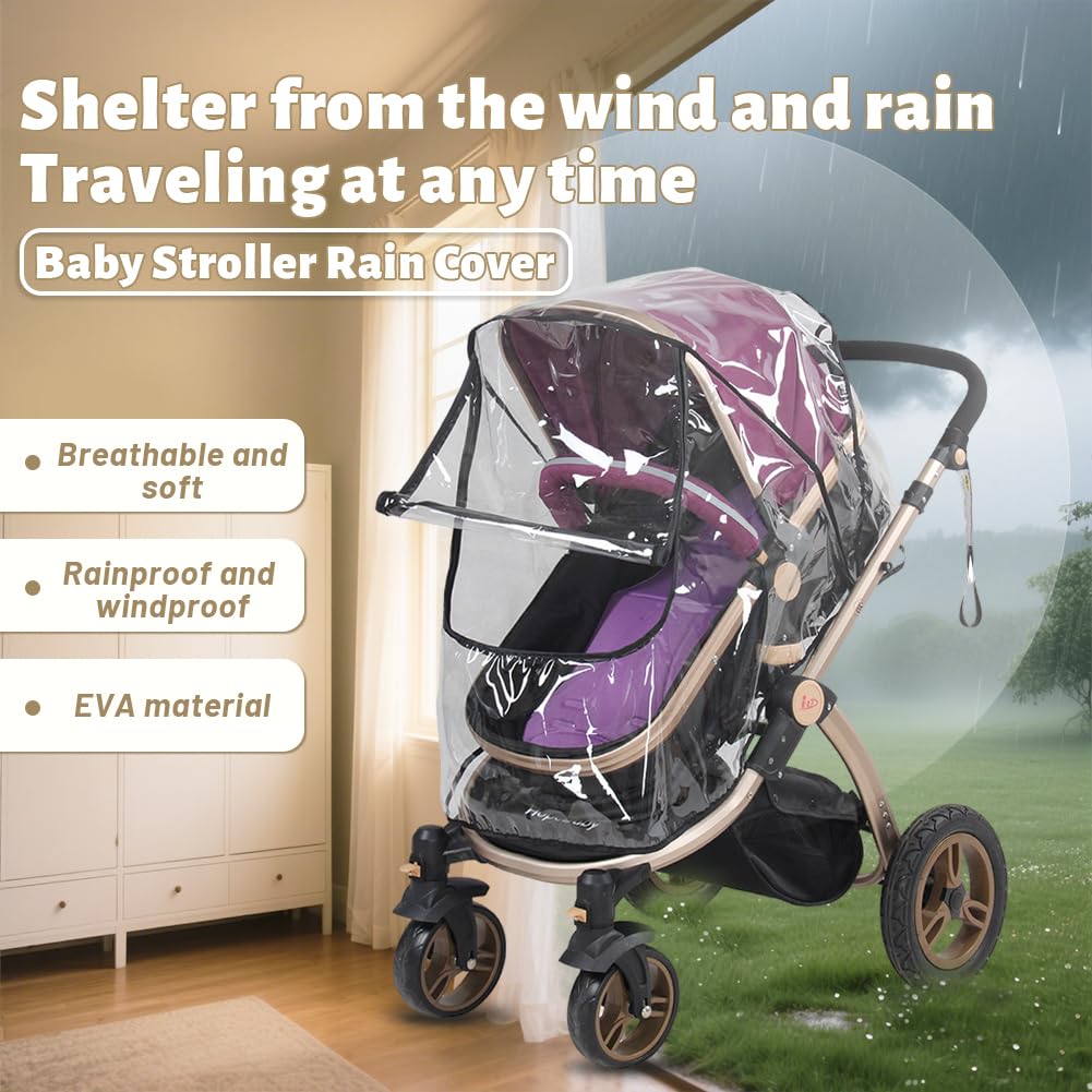 Foldable Stroller Rain Cover - Universal Fit for Small & Medium Umbrella Strollers, Durable Black Binding & Zipper Window (55x75x40cm)