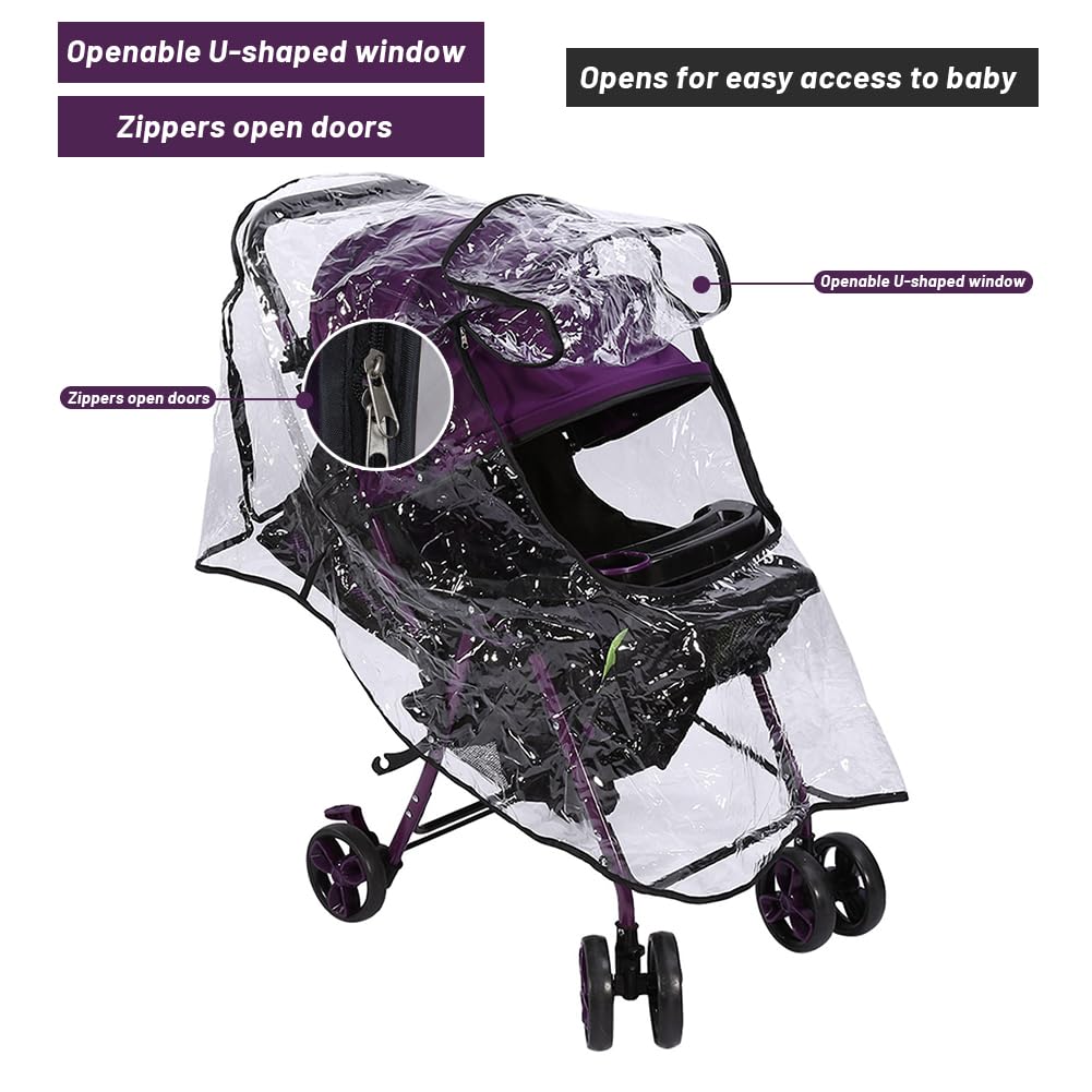 Foldable Stroller Rain Cover - Universal Fit for Small & Medium Umbrella Strollers, Durable Black Binding & Zipper Window (55x75x40cm)