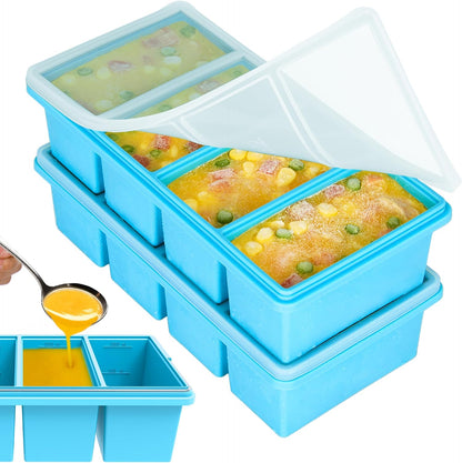 Silicone Freezer Trays with Lids, 1-Cup Soup Container Style Ice Cube Trays for Freezer - Leakproof, Dishwasher,Oven Safe, Stackable, Ideal for Frozen Broth, Leftovers & Meal Prep, BPA Free 2 Pack