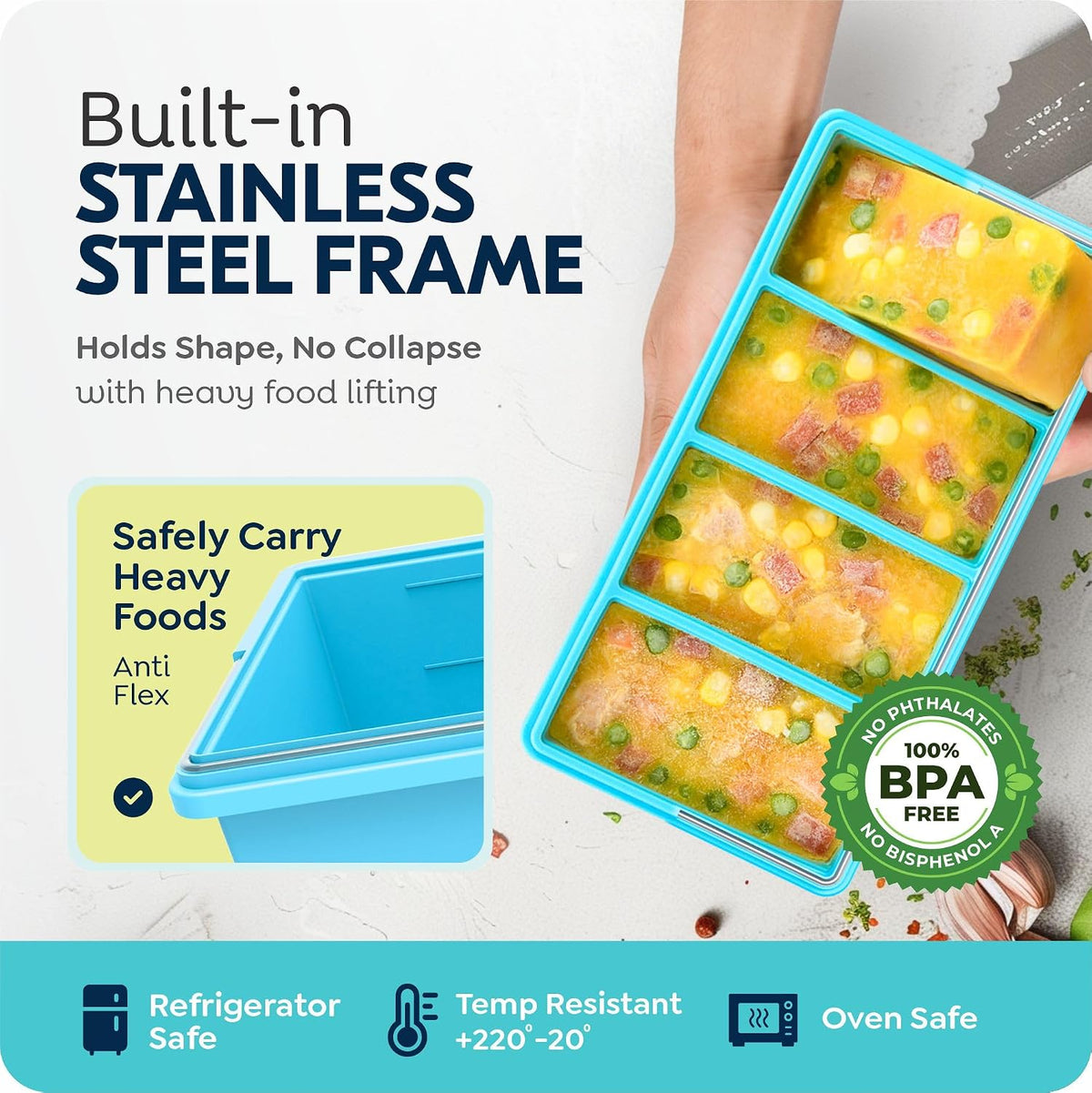 Silicone Freezer Trays with Lids, 1-Cup Soup Container Style Ice Cube Trays for Freezer - Leakproof, Dishwasher,Oven Safe, Stackable, Ideal for Frozen Broth, Leftovers & Meal Prep, BPA Free 2 Pack