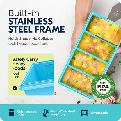 Silicone Freezer Trays with Lids, 1-Cup Soup Container Style Ice Cube Trays for Freezer - Leakproof, Dishwasher,Oven Safe, Stackable, Ideal for Frozen Broth, Leftovers & Meal Prep, BPA Free 2 Pack