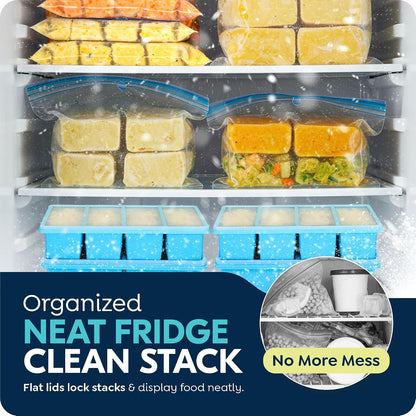 Silicone Freezer Trays with Lids, 1-Cup Soup Container Style Ice Cube Trays for Freezer - Leakproof, Dishwasher,Oven Safe, Stackable, Ideal for Frozen Broth, Leftovers & Meal Prep, BPA Free 2 Pack
