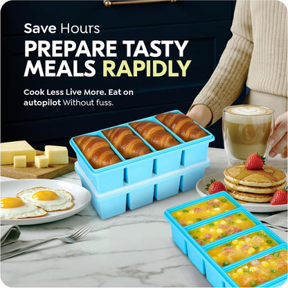 Silicone Freezer Trays with Lids, 1-Cup Soup Container Style Ice Cube Trays for Freezer - Leakproof, Dishwasher,Oven Safe, Stackable, Ideal for Frozen Broth, Leftovers & Meal Prep, BPA Free 2 Pack