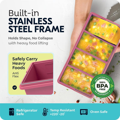 Silicone Freezer Trays with Lids, 1-Cup Soup Container Style Ice Cube Trays for Freezer - Leakproof, Dishwasher,Oven Safe, Stackable, Ideal for Frozen Broth, Leftovers & Meal Prep, BPA Free 2 Pack