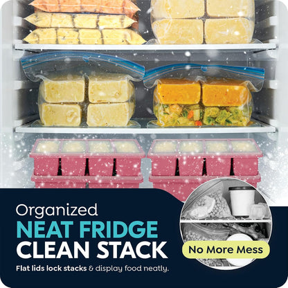 Silicone Freezer Trays with Lids, 1-Cup Soup Container Style Ice Cube Trays for Freezer - Leakproof, Dishwasher,Oven Safe, Stackable, Ideal for Frozen Broth, Leftovers & Meal Prep, BPA Free 2 Pack