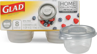 Glad GladWare Home Mini Round Food Storage Containers - Small Meal Container Holds up to 4 Ounces of Food - Lock Tight Seal, 8 Count