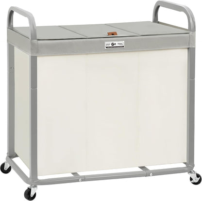 Laundry Hamper 3 Section with Lid Rolling Laundry Basket