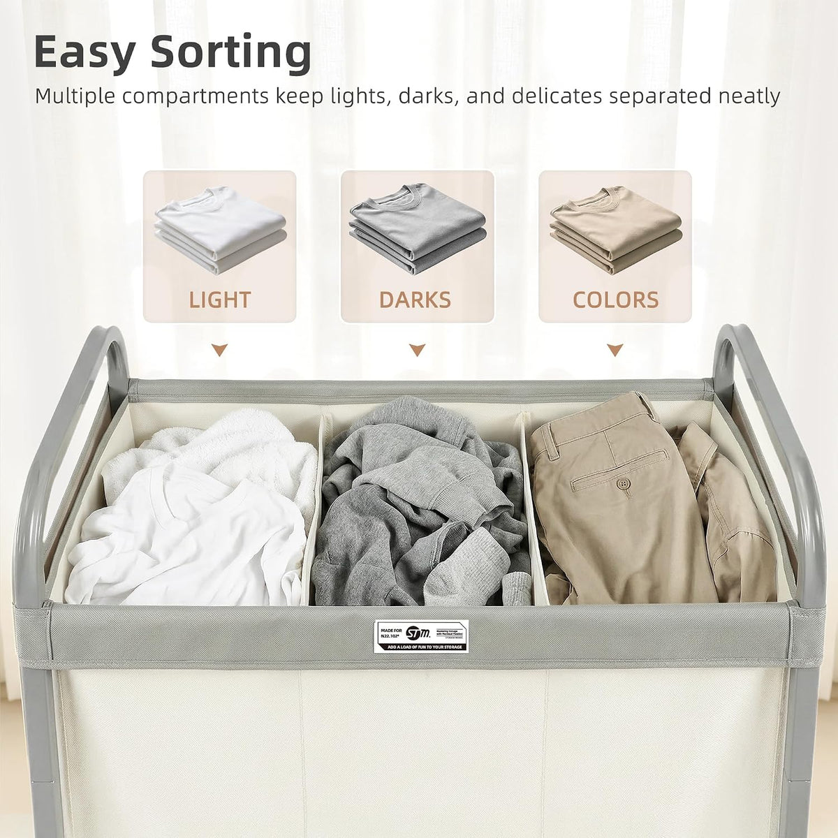 Laundry Hamper 3 Section with Lid Rolling Laundry Basket