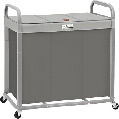 Laundry Hamper 3 Section with Lid Rolling Laundry Basket