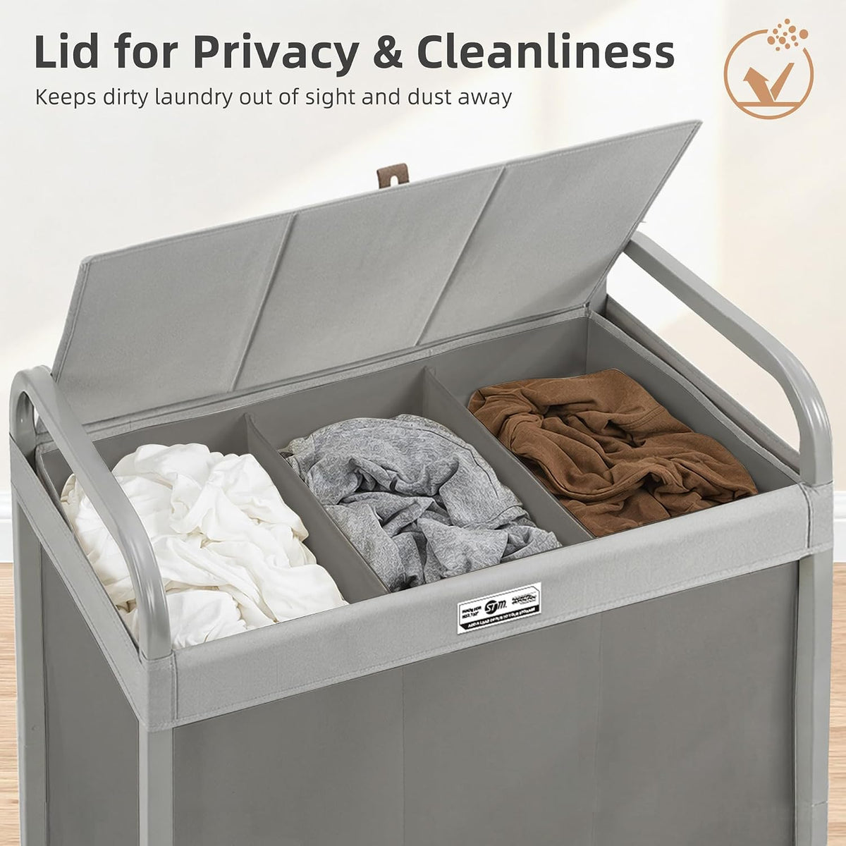 Laundry Hamper 3 Section with Lid Rolling Laundry Basket